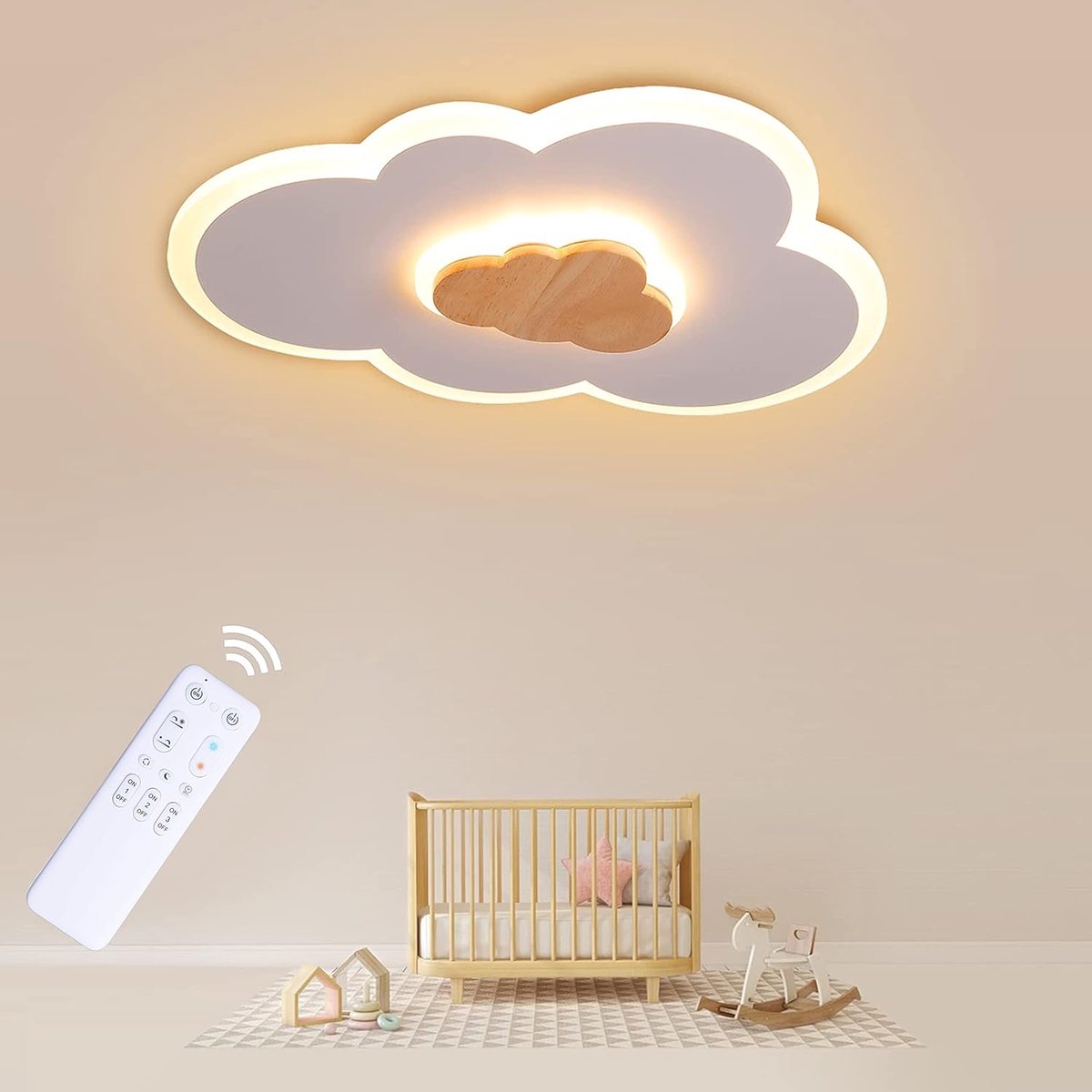 SnelShoppen - LED Plafondlamp voor Kinderkamer, Dimbaar met Afstandsbediening, 40 cm, Wolken Design, 3000-6000 K, Ideaal voor Kinderkamer, Slaapkamer