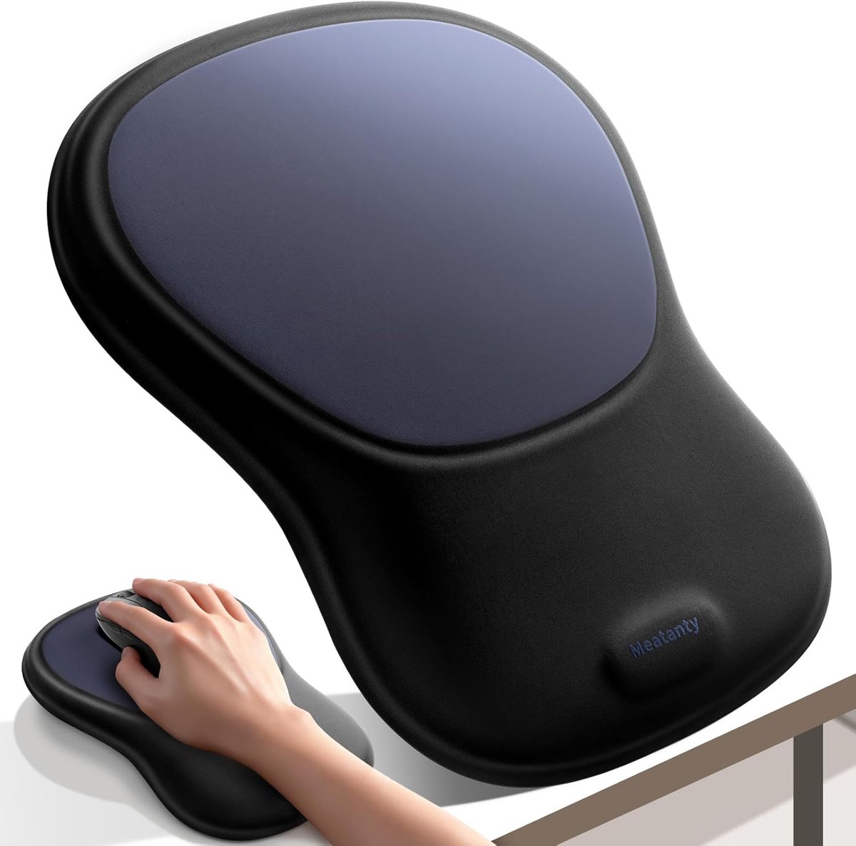SnelShoppen - Ergonomische muismat met polssteun, zwart | 6° gekanteld kussen van traagschuim met ademende overtrek en antislip onderkant voor optimaa