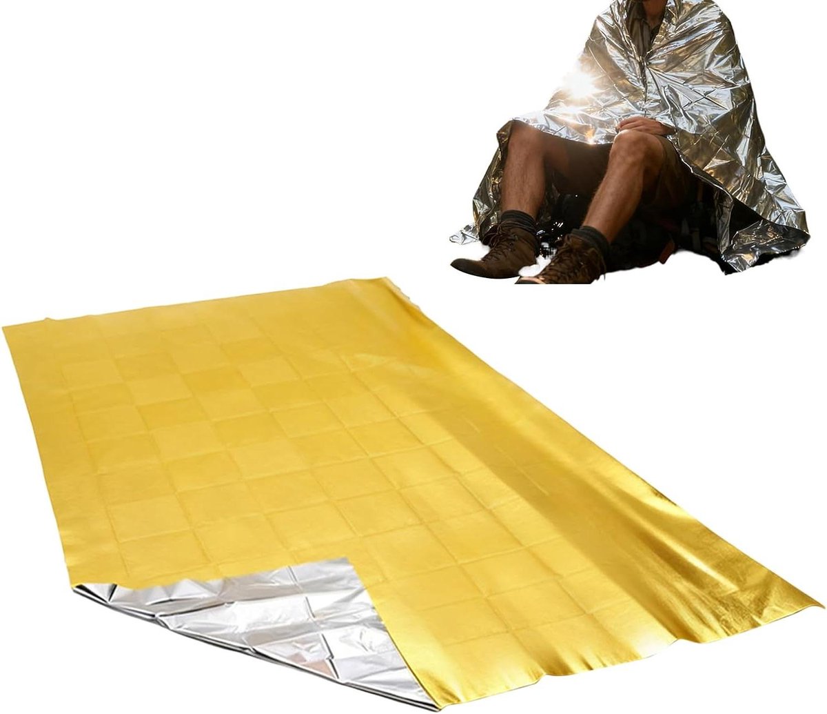 Ruimtedekens Survival - Nooddeken Folie - Buiten Bescherming - Warmte Reflecterend - 130 x 210 cm - Goud Zilver