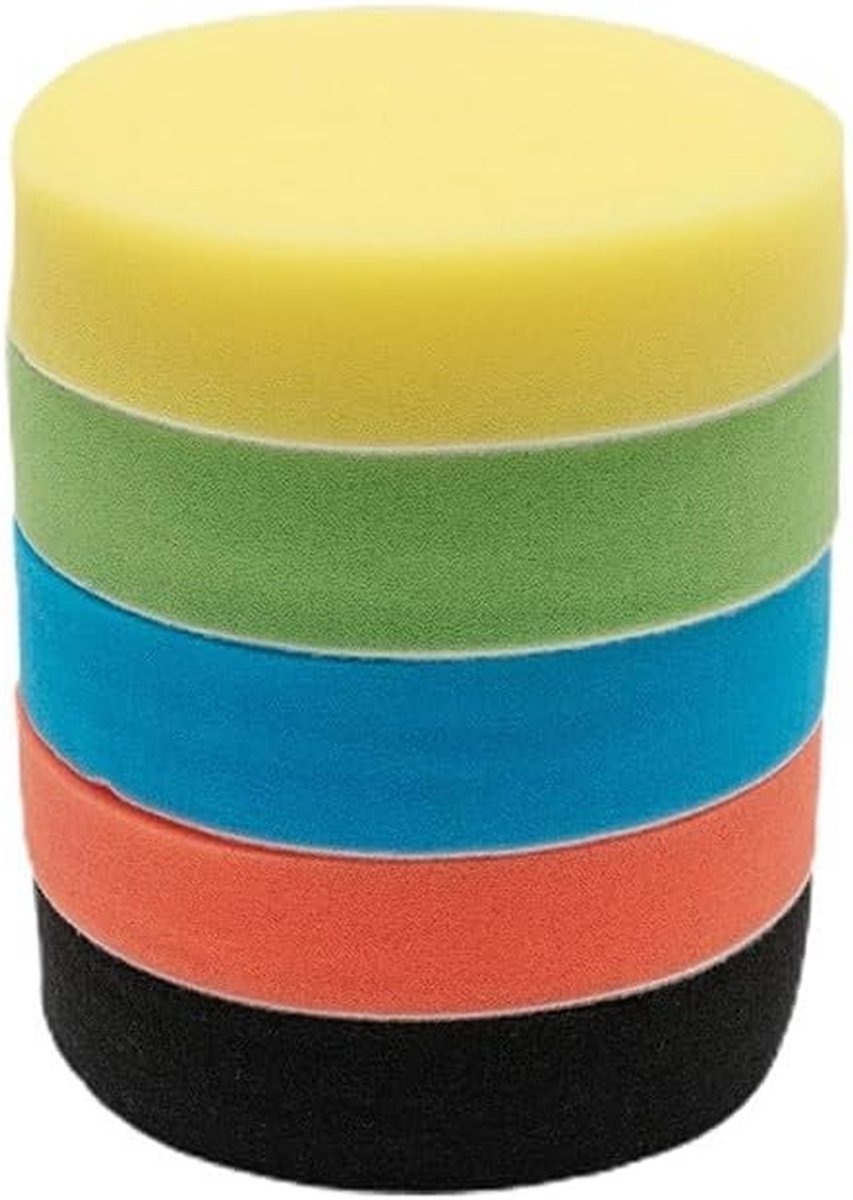 Polijstschijven Set - Schuurschijven Buffer - Auto Onderhoud - Vijf Kleuren - 125 mm Diameter - Assorti
