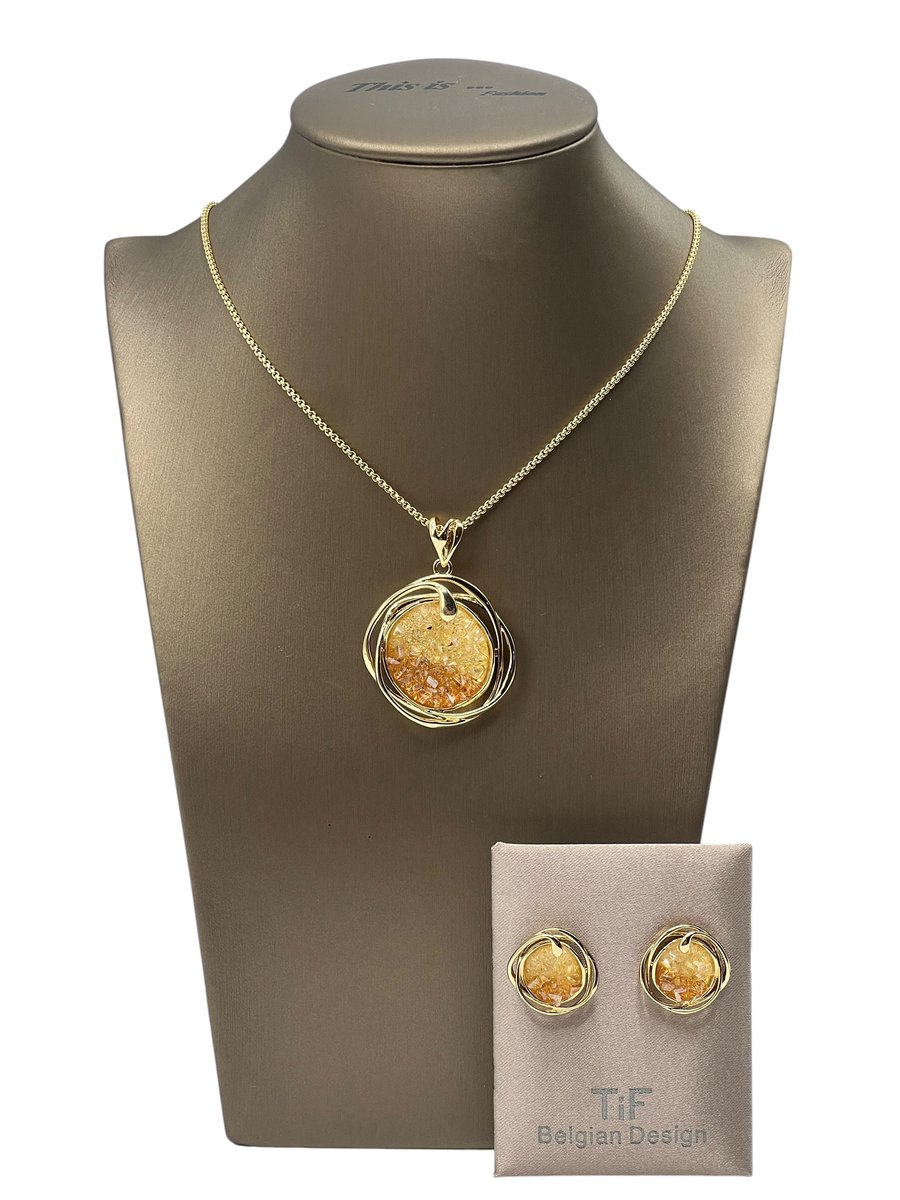 TIF - Sieraden - Sieradenset dames - Halsketting - Oorbellen - Goud - Verstelbaal 42-47 cm - Geschenkdoos