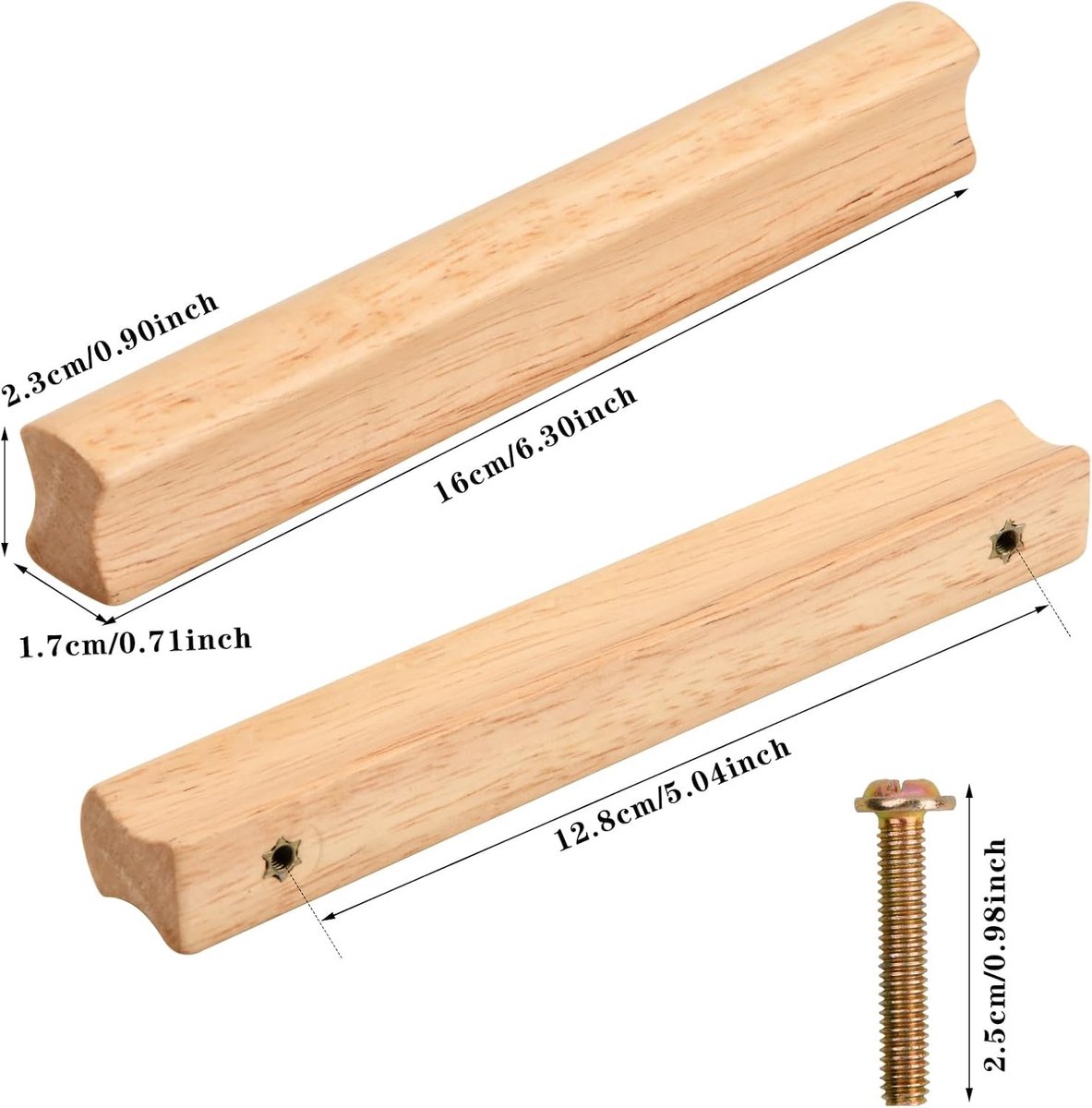 Set van 4 Houten Kastgrepen voor Meubels met Schroeven - Ideaal voor Kasten, Lades en Deuren - 128 mm Boorgatafstand