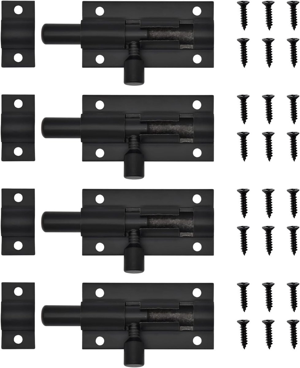 Set van 4 Deurbouten voor Binnen deuren met Schroeven, Geschikt voor Slaapkamers, Badkamers en Opslagruimtes (6CM, Zwart)