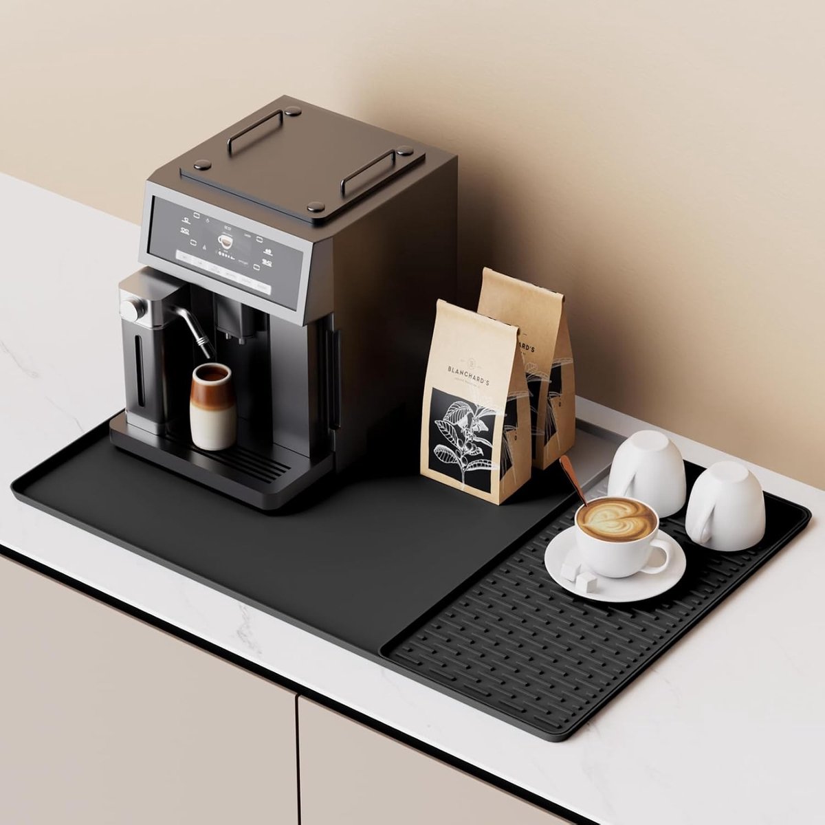 Hittebestendige Koffiemat met Opstaande Randen voor Keukenbladen - Perfect voor Onder Koffiemachine en Espresso-apparaten, Druprek en Koffiewinkel Accessoires (Zwart, 40x60cm)