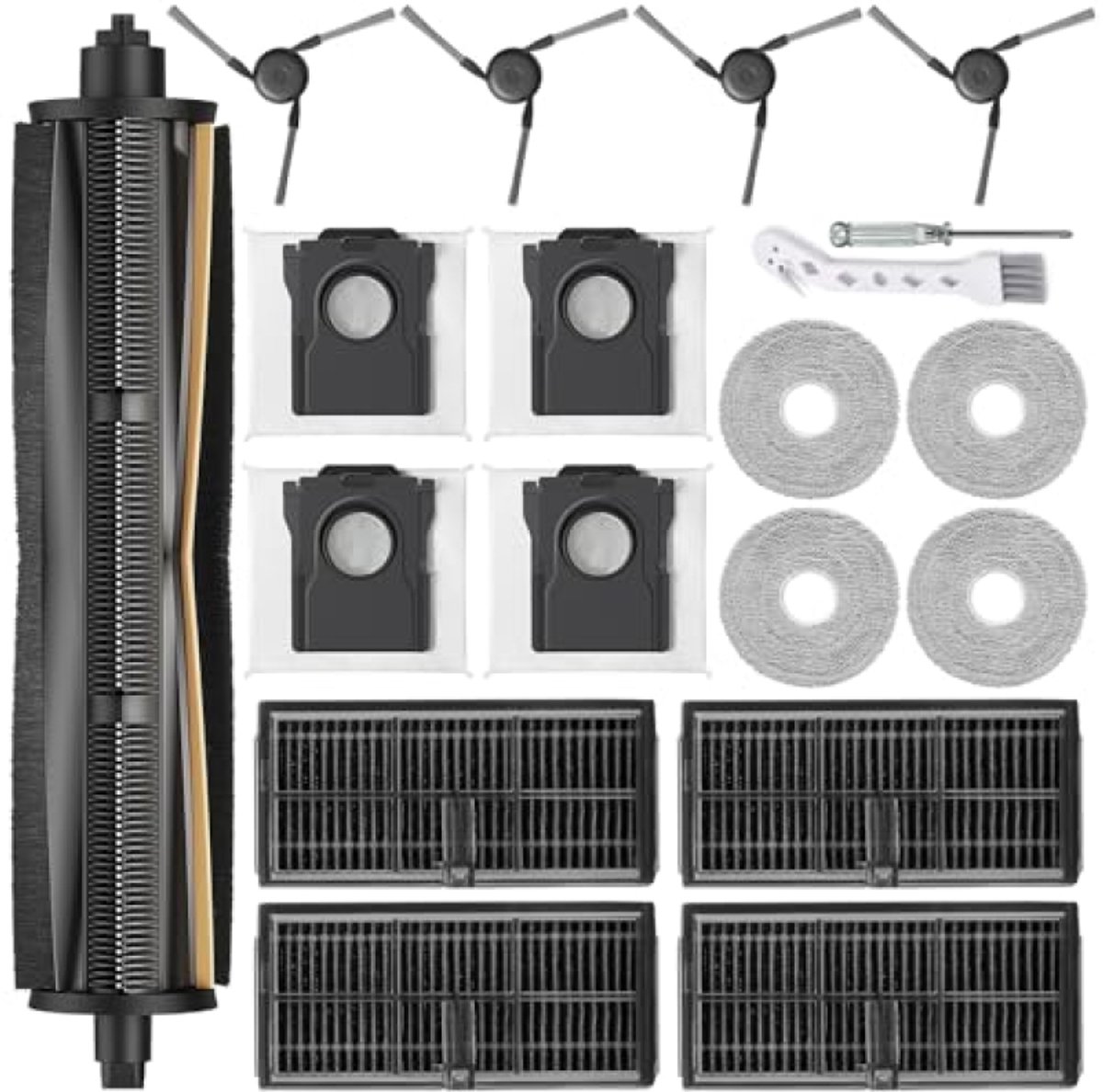 Vervangende accessoireset voor Dreame L10s Ultra Gen 3, X40 Ultra Complete, L40 Ultra, X40 Master en Mova P50 Pro Ultra – 1 TriCut-hoofdborstel, 4 stofzakken, 4 HEPA-filters, 4 doeken en 4 zijborstels