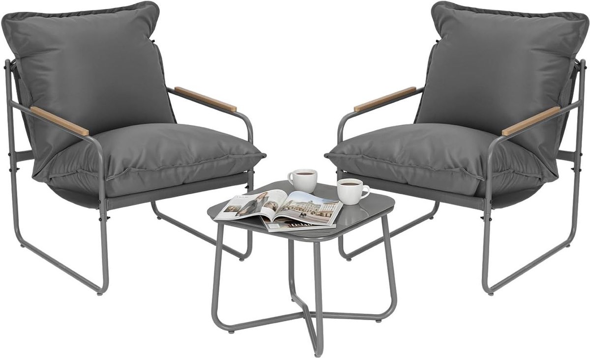 SureDeal® - 3-delige - Balkonmeubelset - Fauteuils amp salontafel - Metalen - Draagvermogen - Grijs - 45x45x40,5 cm