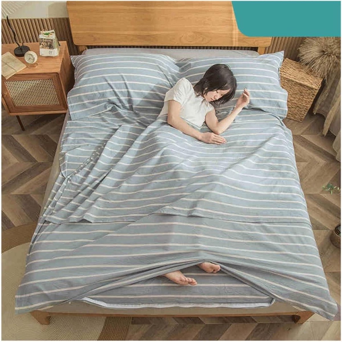 Slaapzak Voering - Reislaken Kampeerlaken - Hygiënisch Slapen - Ademend Katoen - 80x210cm - Gestreept