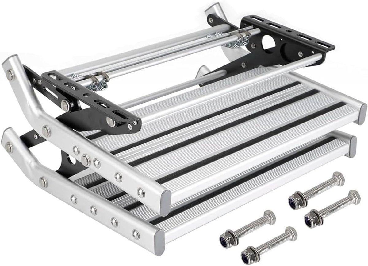Opvouwbare camper trap - Instap Hulp - Veilig Instappen - Handmatig Elektrisch - 200 kg Draaglast - Zilver