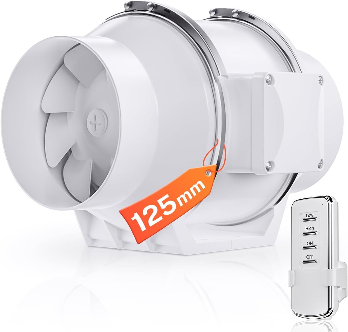 125mm Inline Buisventilator 330m³/h met Snelheidsregelaar, Verstelbare Robuize Afzuiging voor Rook met Twee Snelheden en EU-Stekker, Afzuigventilator voor 3D Printer, Kweektent, Garage