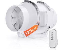 125mm Inline Buisventilator 330m³/h met Snelheidsregelaar, Verstelbare Robuize Afzuiging voor Rook met Twee Snelheden en EU-Stekker, Afzuigventilator voor 3D Printer, Kweektent, Garage