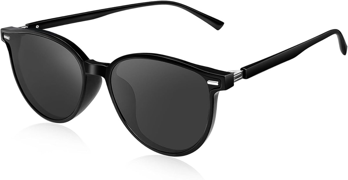 Gepolariseerd Zonnebril Dames Rond Cat-eye Zwart | TR90 Montuur,UV400,Tac,Groot,Autorijden,Reizen,Dagelijks Gebruik,Mode,Retro,Vintage,Elegant,Geïntegreerde Neuspads
