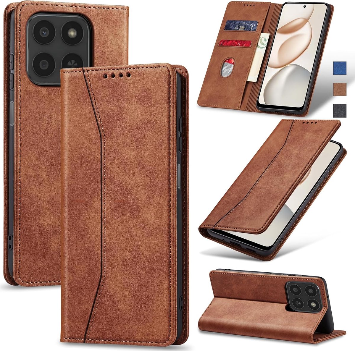 Hoesje voor Honor 400 Smart Hoes Book case, Premium Lederen Flip Wallet Telefoon Case [Kickstand]Hoogwaardige cover mobiele telefoon case geval beschermhoes (Bruin)