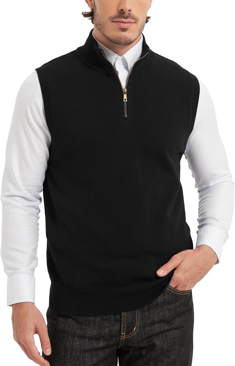Heren puur katoen kwartaal ritssluiting staande kraag trui business effen gebreid mouwloos pullover vest