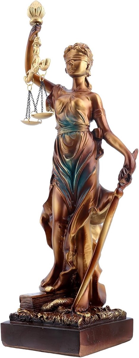 38cm Standbeeld van de Vrouwe Justitia, Hars Griekse Godin van Gerechtigheid Figuur, Bureau Cadeau voor Advocaat & Rechter, Blinde Justitia met Weegschaal en Zwaard