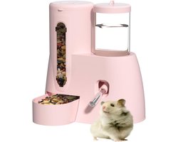 Hamster drinkbak voerbak combo - 2-in-1 automatisch - 300 ml voer + 125 ml water - 1 stuk - transparant