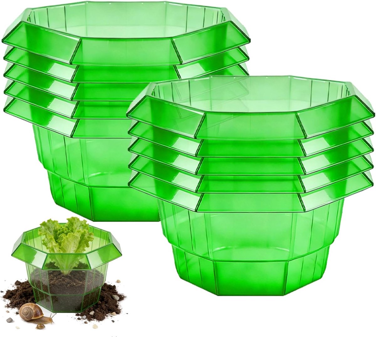 10 stuks slakkenkraag: 23 cm slakkenbeschermringen, slakkenbescherming, groene slakkenhek, stabiel slakkenafweer, slakkenkraag, kunststof, je sla- en koolplanten