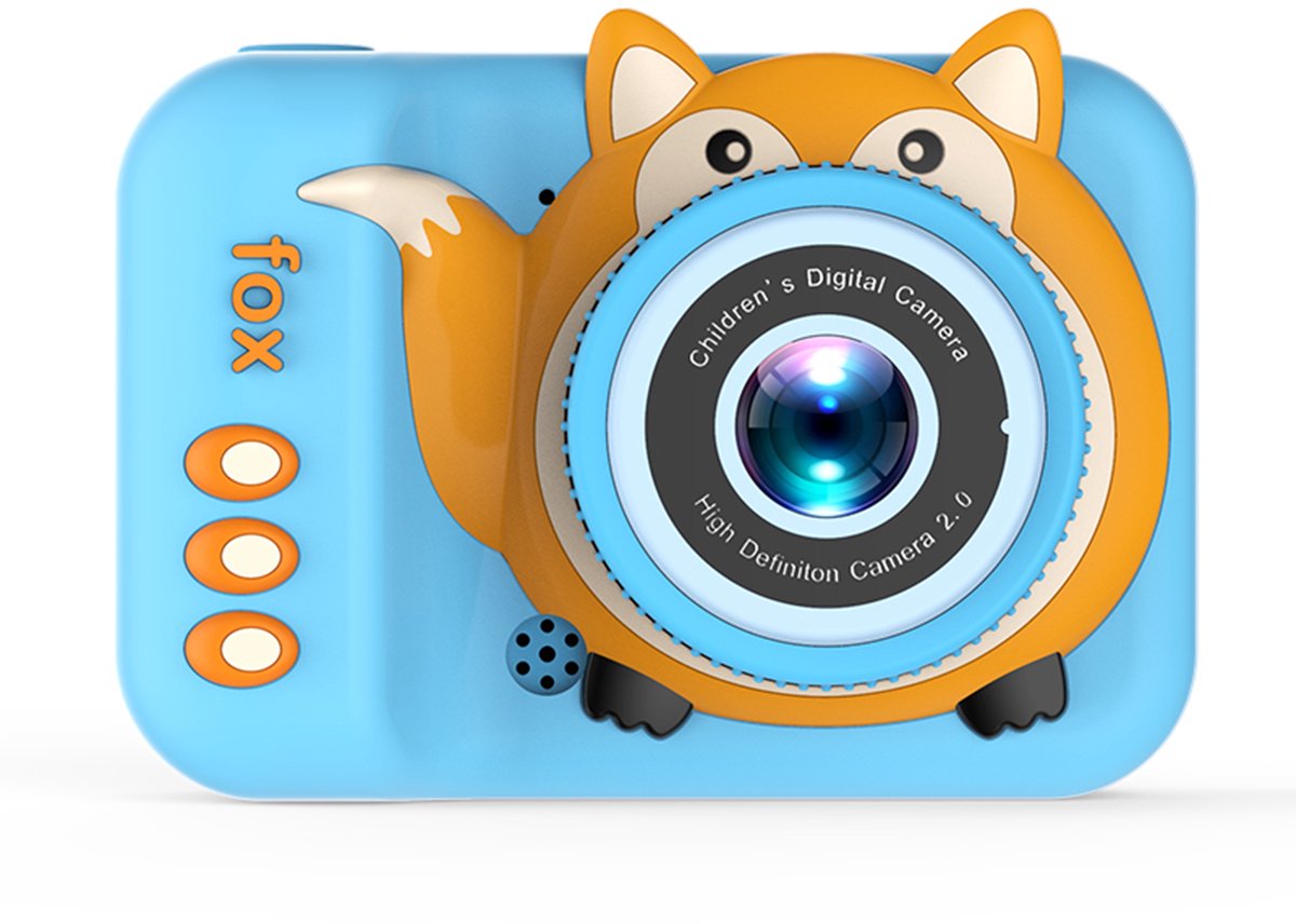 Leuke digitale camera voor kinderen - Vossenpatroon - 20MP HD kindercamera - Met siliconen beschermhoes - Blauw.
