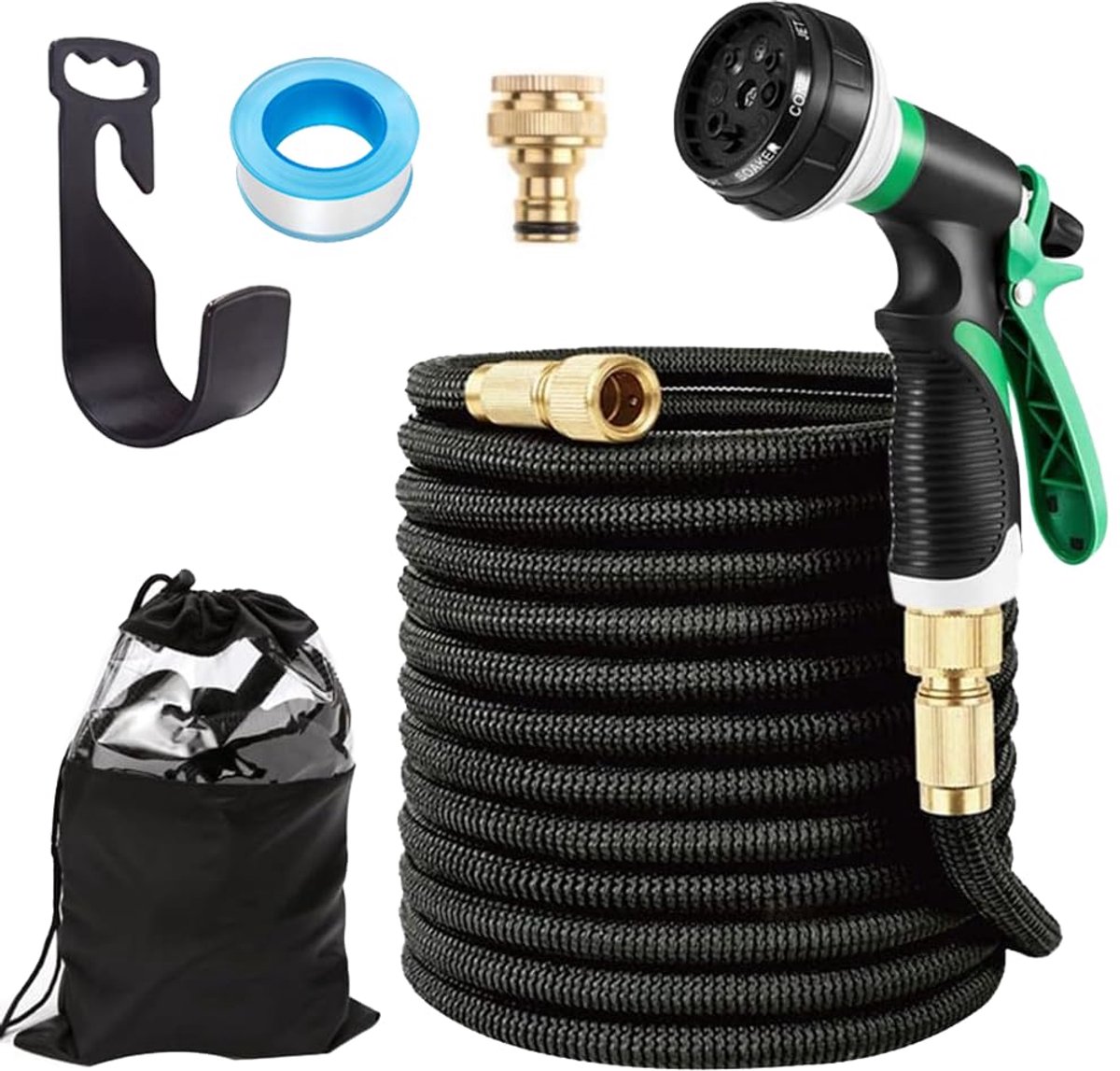 SnelShoppen - Uitbreidbare Tuinslang 60m - Flexibele Waterslang met Sproeikop - Lichtgewicht Lekvrij - Extra Sterke Stof - Perfect voor Tuin, Wassen e