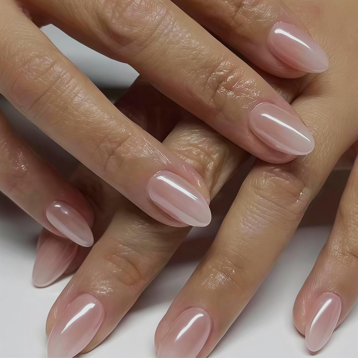 24 stuks French Tip Press On Nails amandelvormige kunstnagels met chroomdesign middelgrote nagels volledige bedekking nageldesign set