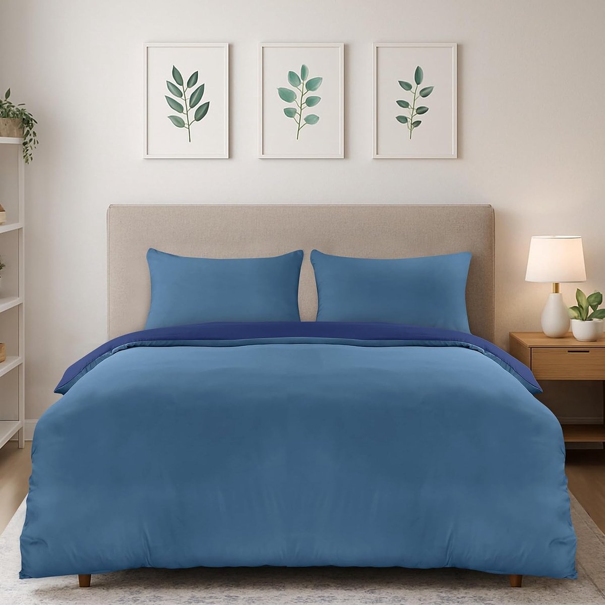 Bedding Dekbedovertrek Set - Zachte Microvezel Dekbedovertrek 200x200cm met Kussenslopen 50x75cm - Beddengoed Dekbedovertrek Set - Donkerblauw En Lichtblauw