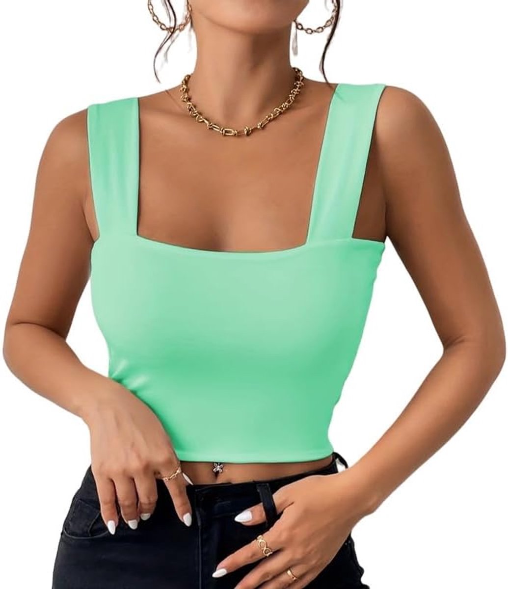 Tanktop voor dames, sexy crop top, mouwloos, vierkante hals, slim fit, zomertop, chic en elegant, nauwsluitende basics, Y2K, vest, cami, top, hemdje, sport, cami, modieus, streewear