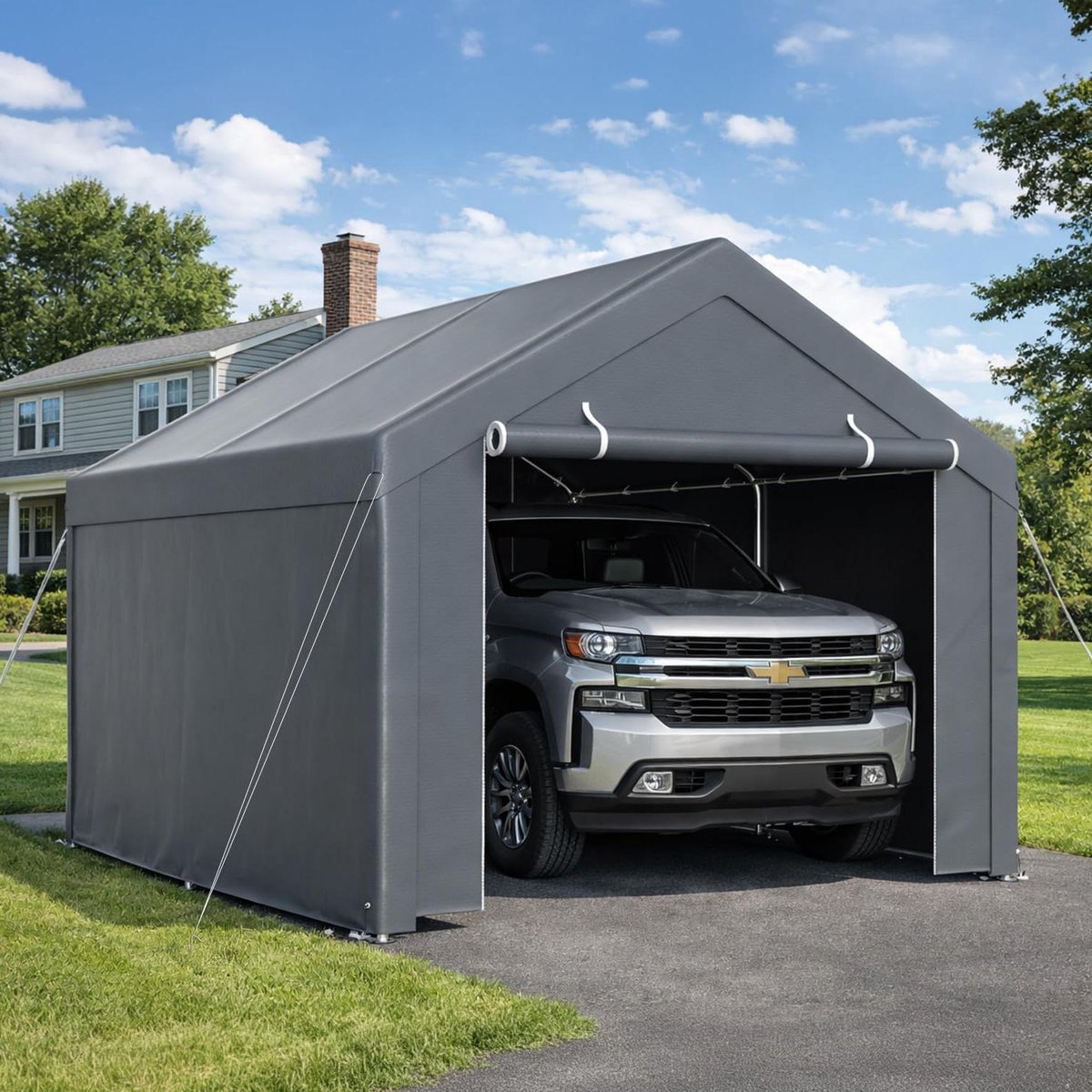 Tentgarage - Opbergtent Schuur - Voertuig Beschermen - Weerbestendig PE-zeil - 3 x 4 meter - Grijs