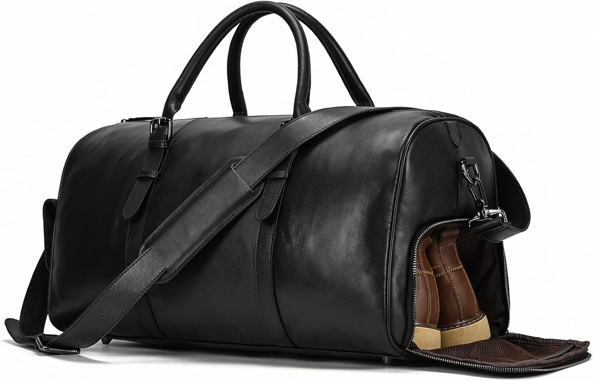 Vintage Leather Travel Bag with Shoe Compartment, Weekender Duffle Travel Bag, Vintage Travel Weekend for Sports, Men - ShopVlot