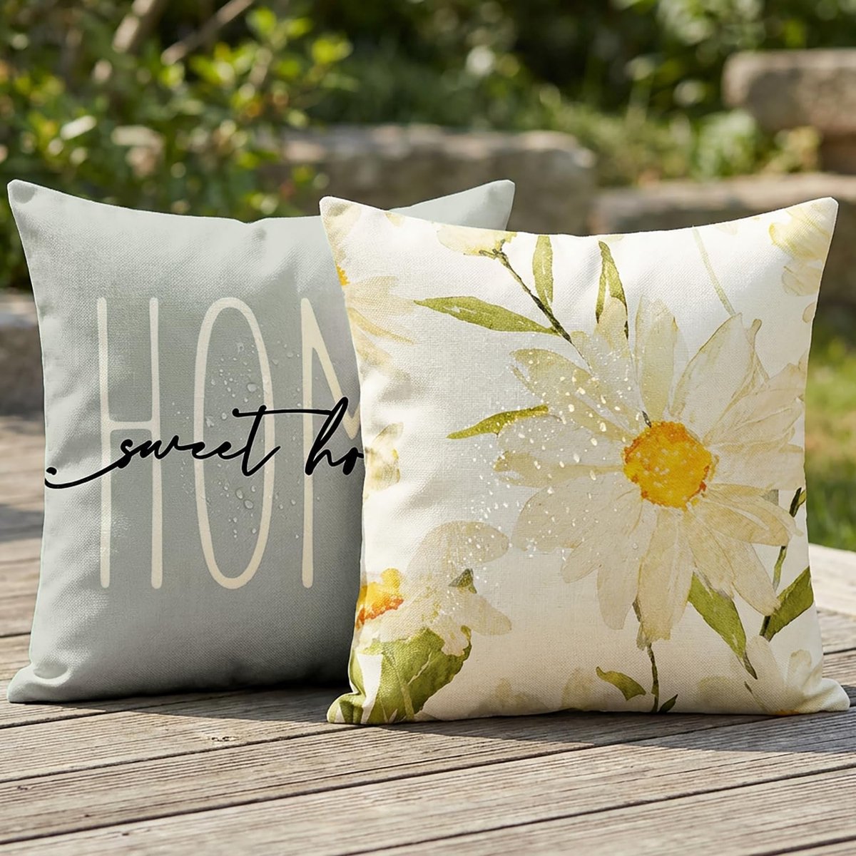 SnelShoppen - Outdoor Waterdichte Kussensloop Set van 2 Stuks 45 x 45 cm, Wit met Bloemen, Moderne Sierkussen voor Tuin, Balkon, Camping en Zwembad