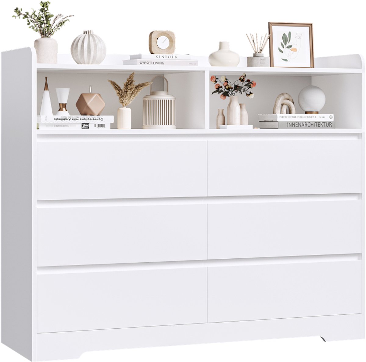 Ladekast – Voor Slaapkamer Opbergruimte – Dressoir met 6 Lades en 2 Vakken – Houten Opbergkast