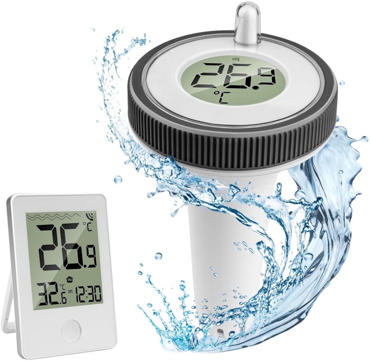SSTRWGOOD Draadloze, drijvende digitale zwembadthermometer – IP67-waterdicht – Geschikt voor binnen en buiten – Geschikt voor zwembaden, aquaria, badkuipen en vijvers
