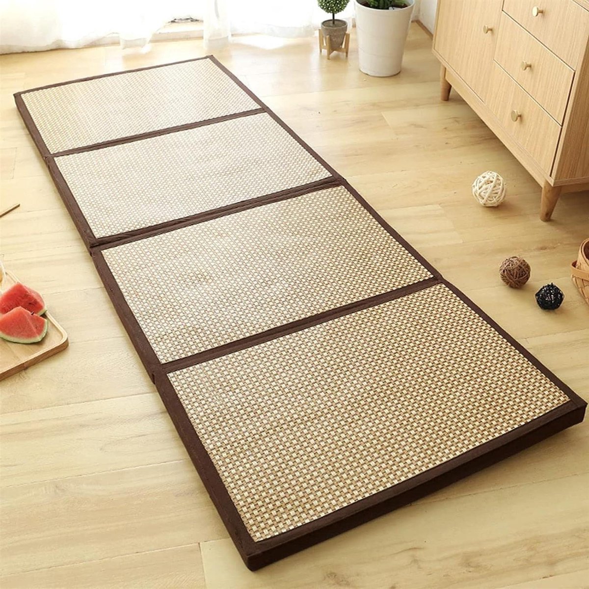 Japanse Tatami Mat - Opvouwbare Matras Vloermat - Yoga Meditatie - Dikke Bamboe Rotan - 75x200cm - Licht