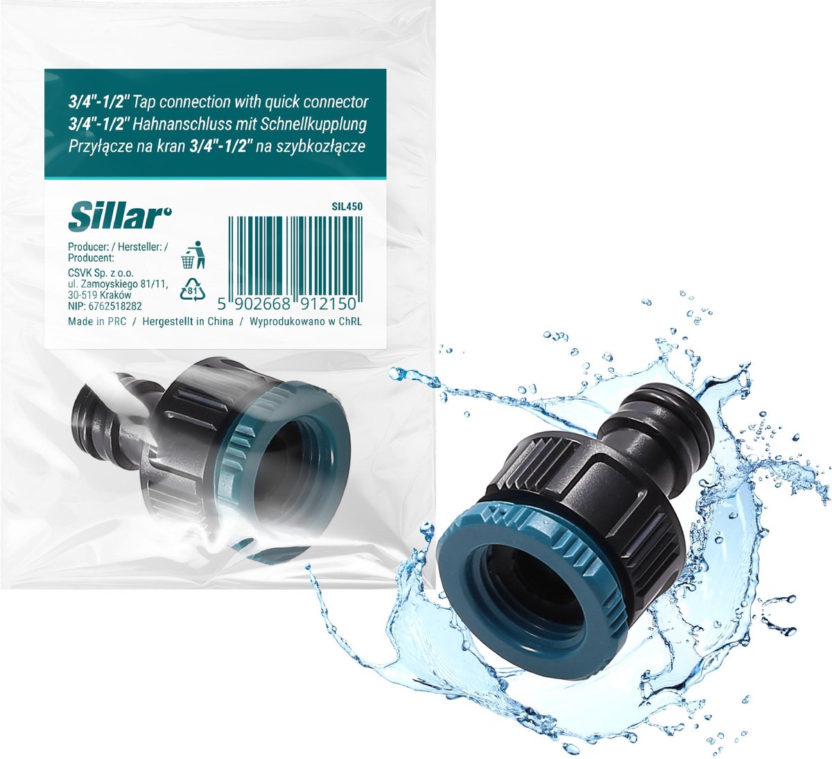 Sillar Kranverbindingsstuk - Kraan koppeling 3/4" 1/2" - Snelkoppeling Reductor voor Kraan - 1stk