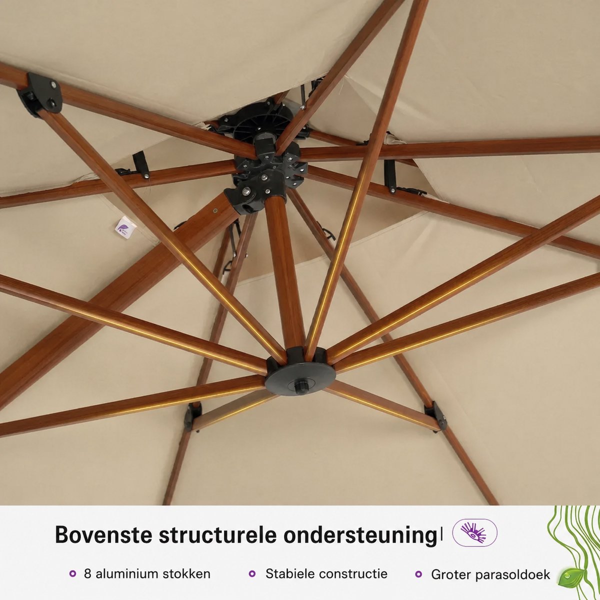 Purple Leaf Parasol déporté inclinable aspect bois 300x300 cm - Kaki