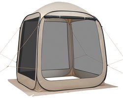 Opvouwbare Campingtent, 182,88 X 182,88 X 219,4 cm, Geschikt voor 4-6 Personen, Inclusief Draagtas, Gaaswanden en Haringen, Ideaal voor Tuin, Terras en Buitengebruik, Beige