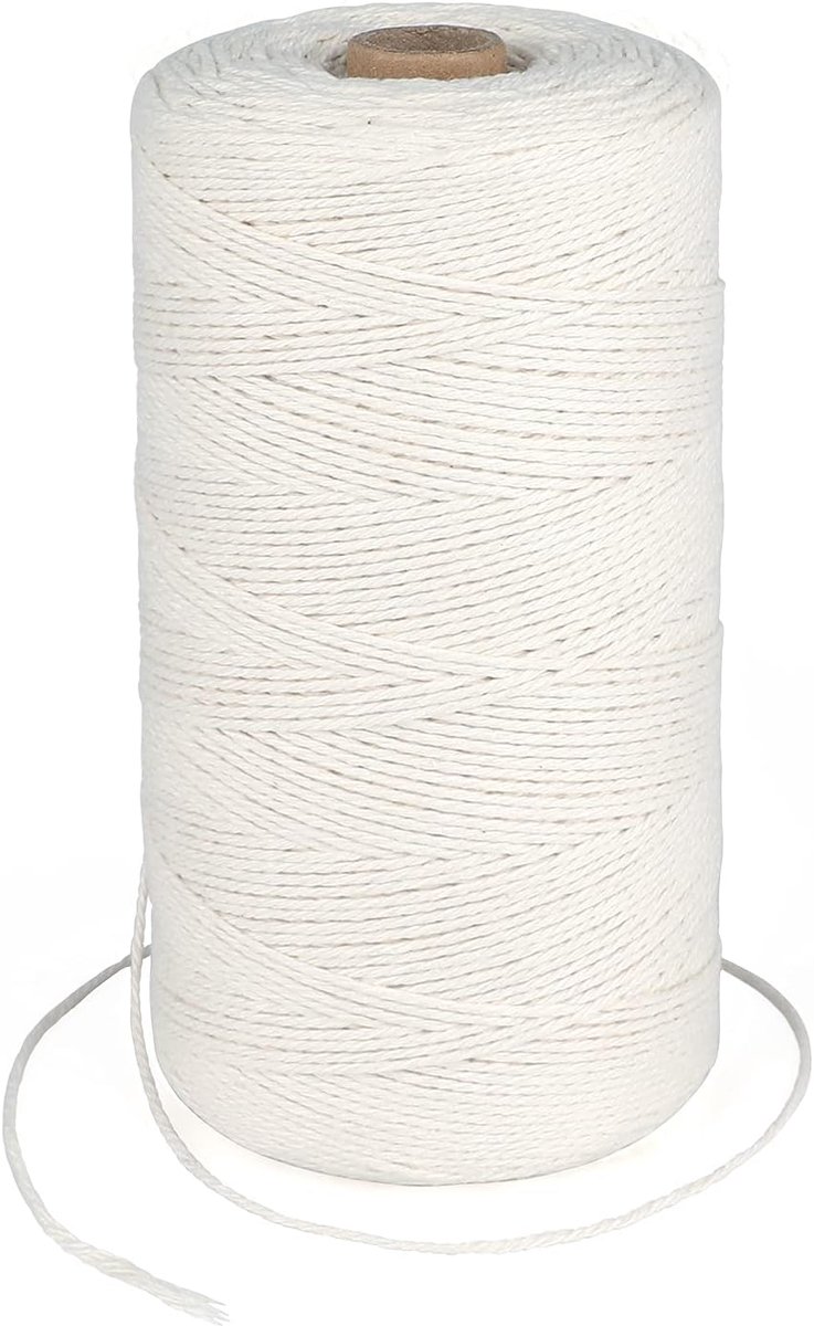 450M Beige Gift String Twine, 1,5 MM Katoen Wrapping Bakers String, 3Ply Katoen Slager Draad Touw Perfect voor Koken, DIY Ambachten en Handgemaakt