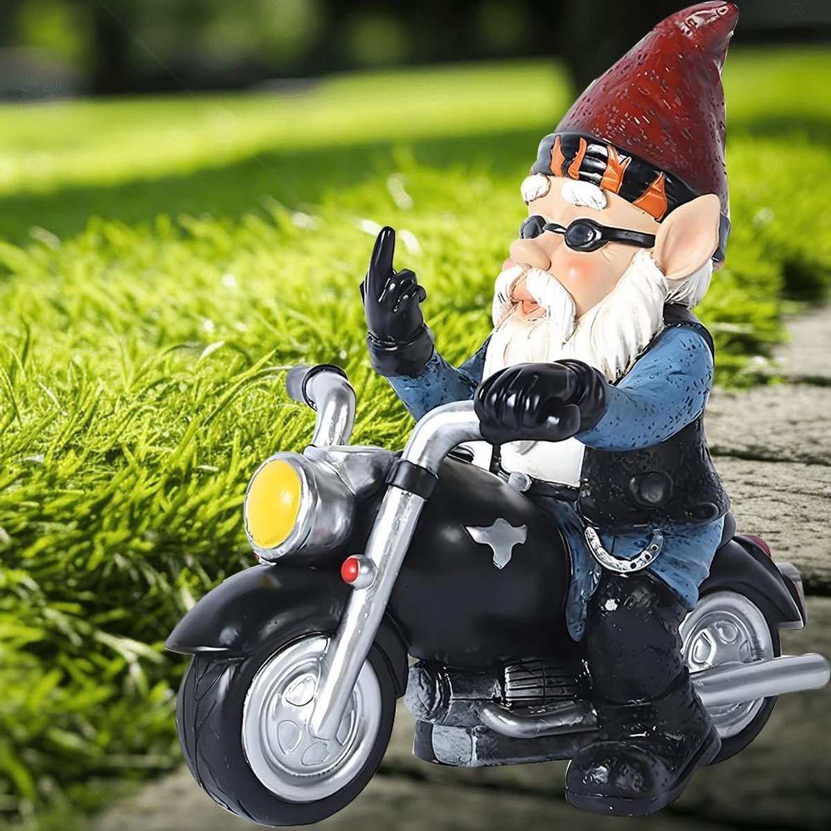 Tuinkabouter op een Motorfiets, Tuindecoratie, Tuinfiguren Deko, voor Grasveld, Hof, Balkon, Veranda, Terras, Thuis, Tuindecoratie
