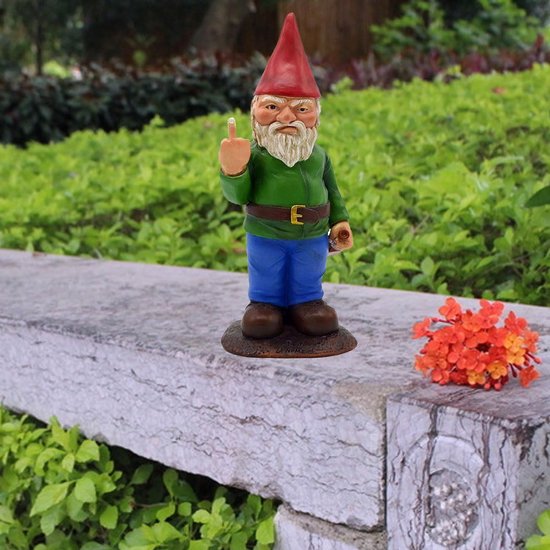 Standbeeld van tuinkabouter, 15 cm, dwergenornament, grappige tuin-gazonornamenten, waterdichte zonwering, tuindecoratie voor de tuin, terras, balkon, middelvinger, grappige kabouter — afbeelding 4