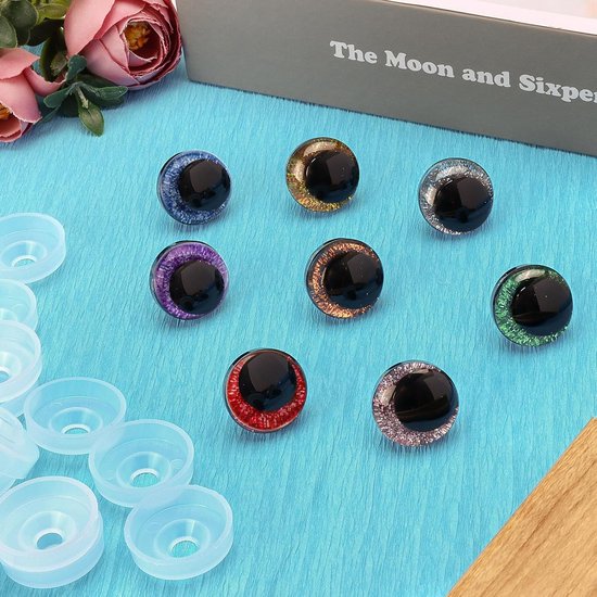 48 stuks 20 mm/16 mm/12 mm veiligheidsogen voor haakdieren, kunststof knoopogen groot, glitter kleurrijke poppenogen, poppenogen met onderlegschijven voor knuffeldierrogen, doe-het-zelf — afbeelding 5