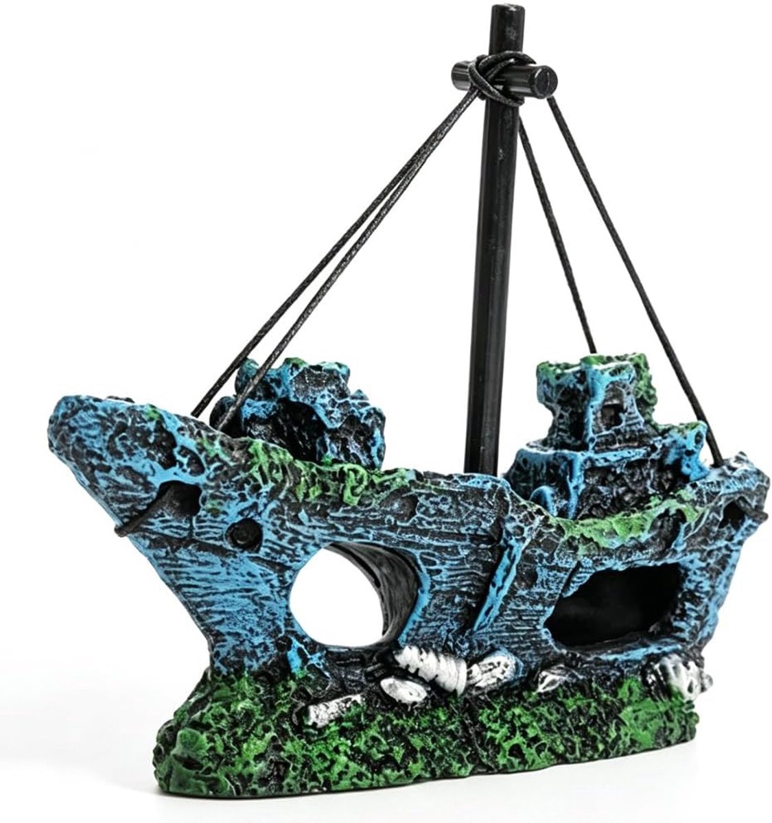 Ornamenten voor aquarium, scheepsrek voor aquarium, realistische harsdecoratie met hol voor vistanks, landschapsornament voor visglas en terrarium
