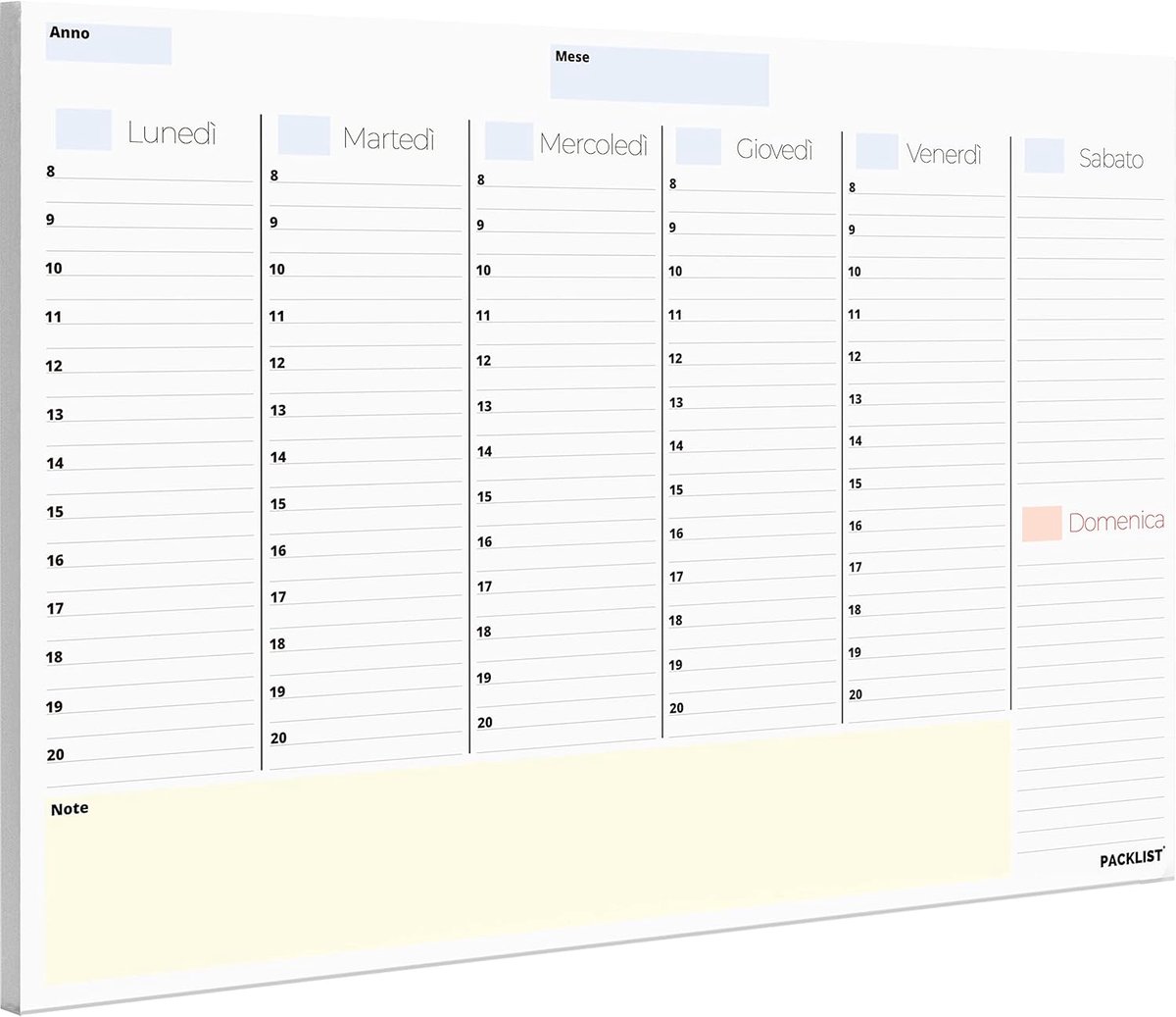 Weekplanner in het ITALIAANS - A4 Agenda met 52 Vellen voor Afspraken - Eeuwigdurende Design Kalender