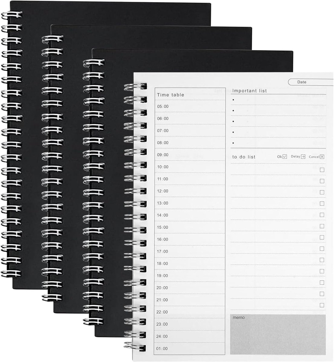 A5 kalender 2023 2024 Orssmigs 4 stuks Weekplanner Blok 19x13,2 cm Wekelijkse Planner Studentenagenda Zwart Afsprakenplanner Ringband Praktische Zakagenda Organisator Kalender