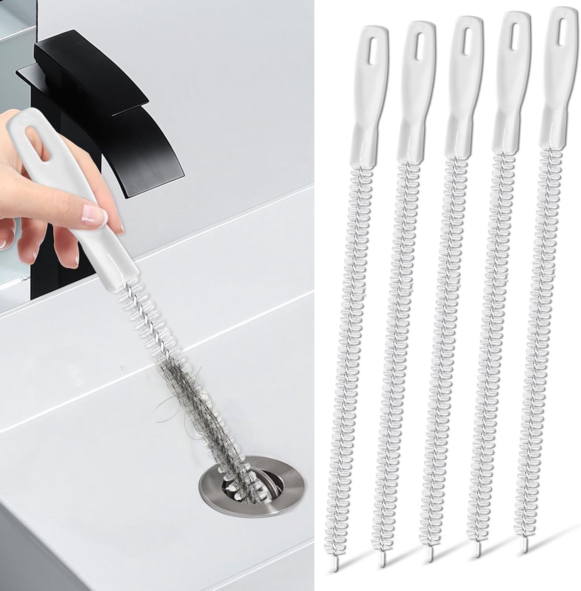 elzle 5 stuks borstels voor afvoerkanalen, 45 cm, flexibele afvoerreinigingsborstel, buisreiniger, reinigingsborstels voor afvalwaterkanalen, voor keuken, badkamer, verwijderen van lang haar