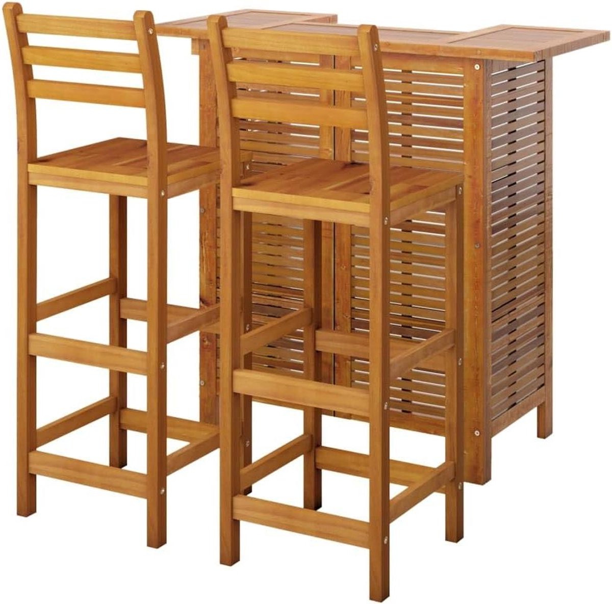 Tuinbarset 3-delig - Tuinset barkruk - Buiten genieten - Met schappen - N.v.t. - Bruin