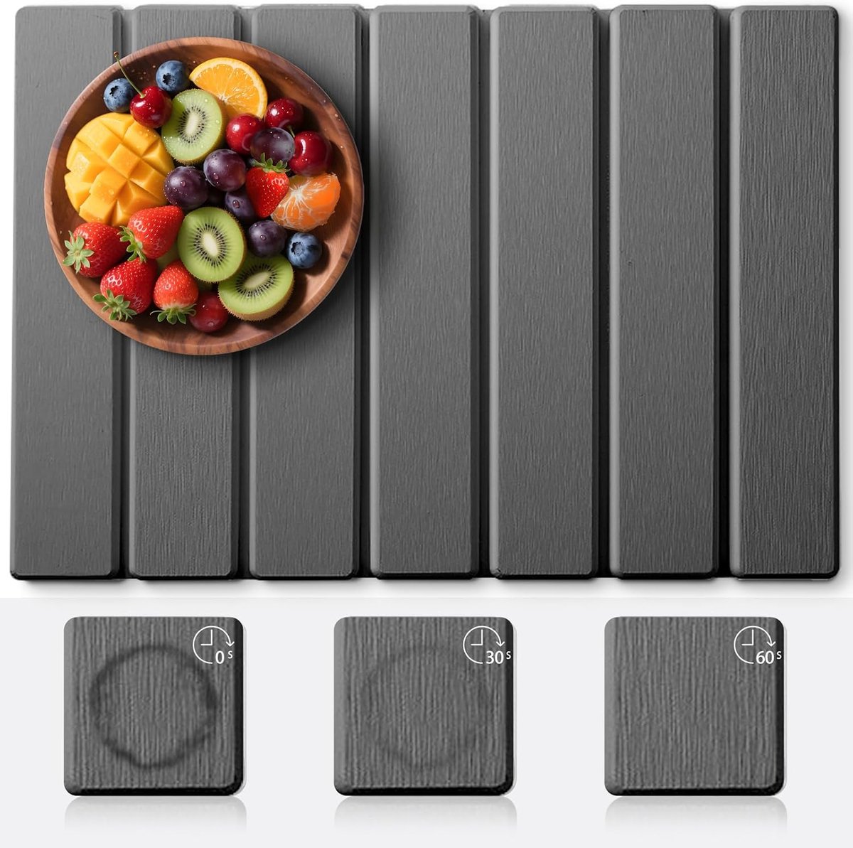 Afdruipmat voor keuken, afdruipmat servies van kiezelgoer, waterabsorberend, sneldrogend (donkergrijs, 40x30cm)