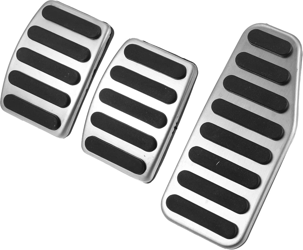 ABSOPRO 3 Stuks Accelerator Pedaal en Rempedaal Cover Set voor Suzuki Swift | Voor Suzuki Grand Vitara 05-17, voor Suzuki Ignis 17, aluminium, rubber, zwart, zilver, antislip