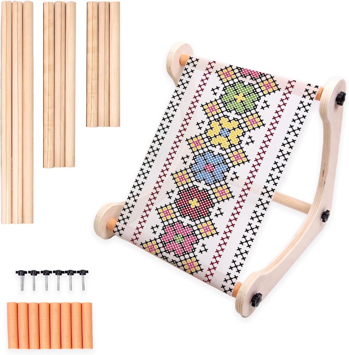 Borduurframe voor schoot, borduurframe, verstelbaar, van hout, borduurstandaard voor handwerk, borduurtafel, kruissteekframe voor schoot of tafel, naai-accessoires voor haken, quilten, handwerk