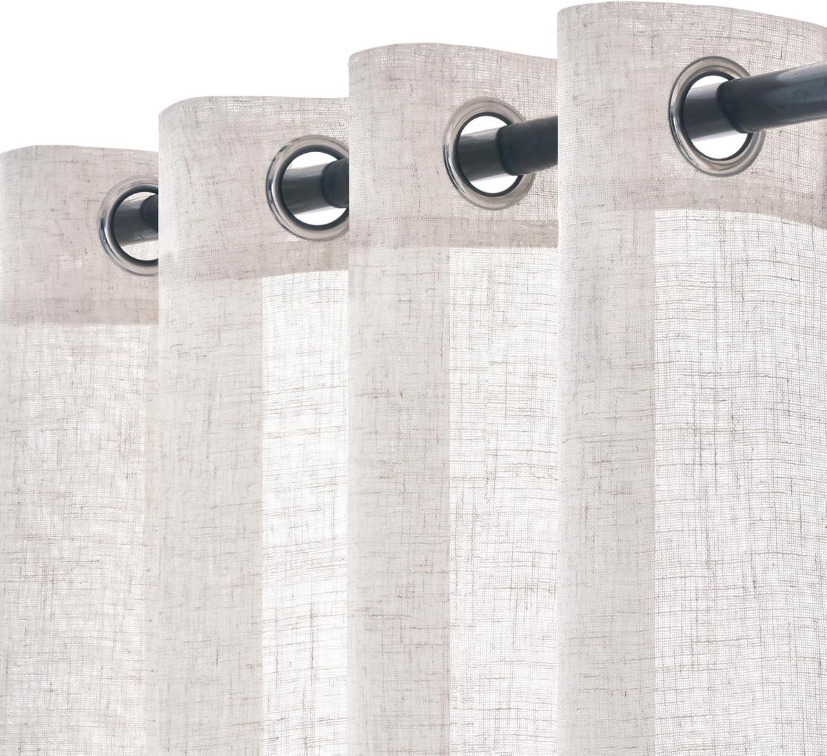 Set van 2 transparante linnen gordijnen met ringen, moderne interieurgordijnen voor slaapkamer, woonkamer en raam, 140x240 cm, wit | Halftransparante linnenlook voor woonkamer, slaapkamer en ramen; ogen vergemakkelijken de montage.