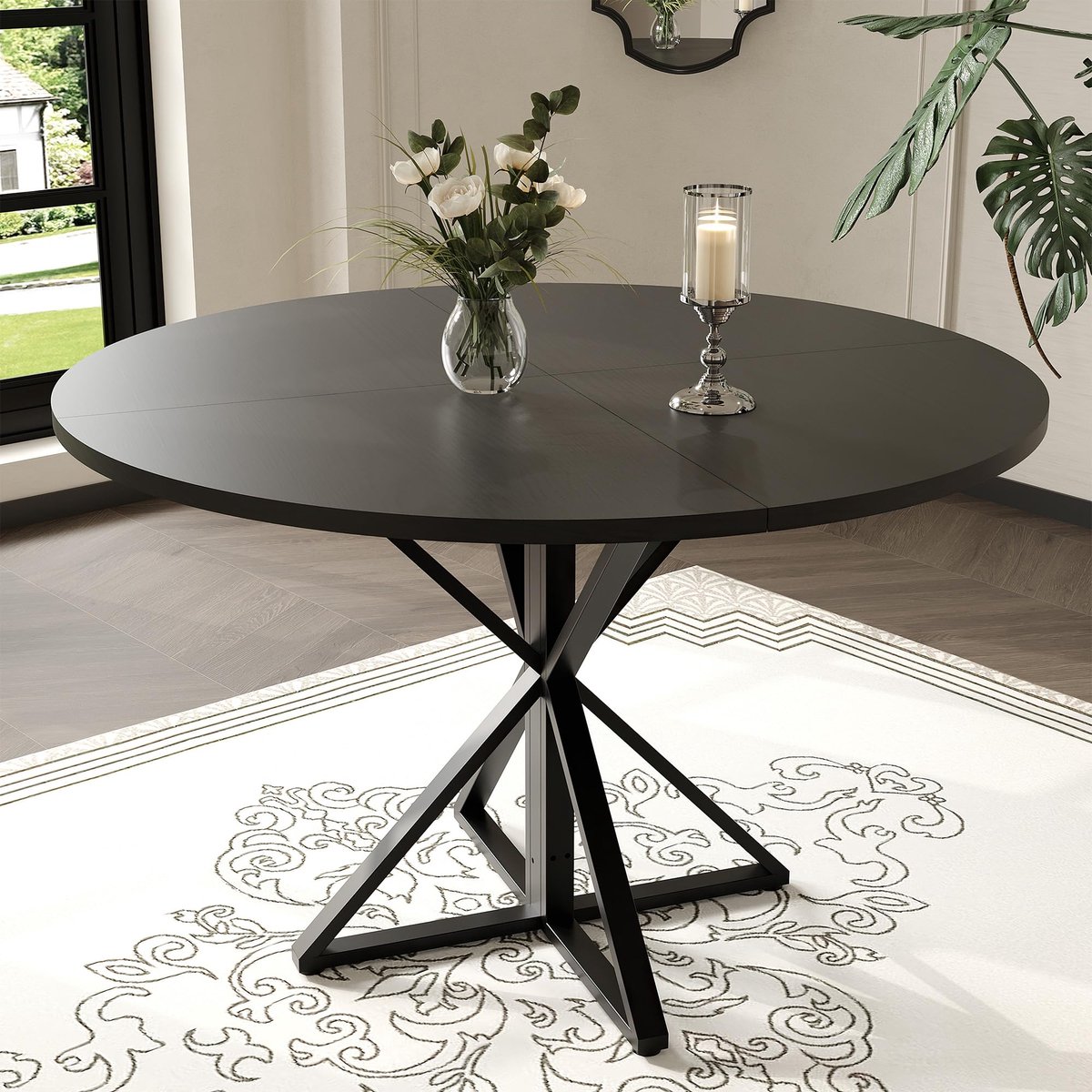 Moderne horeca-eettafel – 120 cm rond, stevig K-vormig metalen onderstel, spaanplaat blad, ruimtebesparend, geschikt voor commercieel gebruik, verkrijgbaar in zwart of bruin