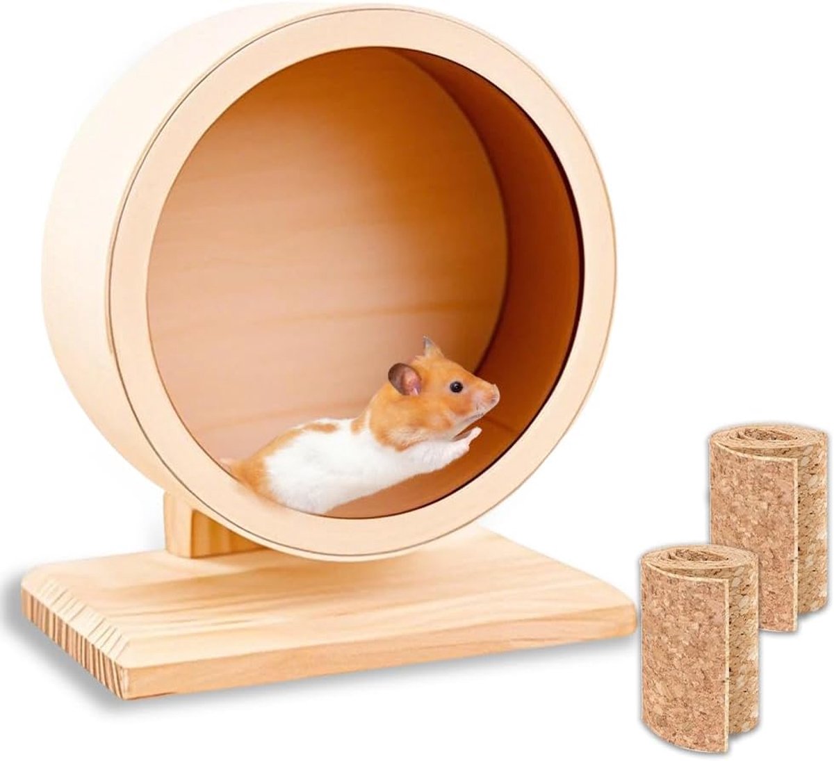 Loopwiel van hout Ø:15cm Hamsterloopwiel van hout Uitgerust met Silentpads Hamster accessoires voor kleine dieren Geschikt voor Totoro Muis, eekhoorn, chinchilla's, klein huisdier'