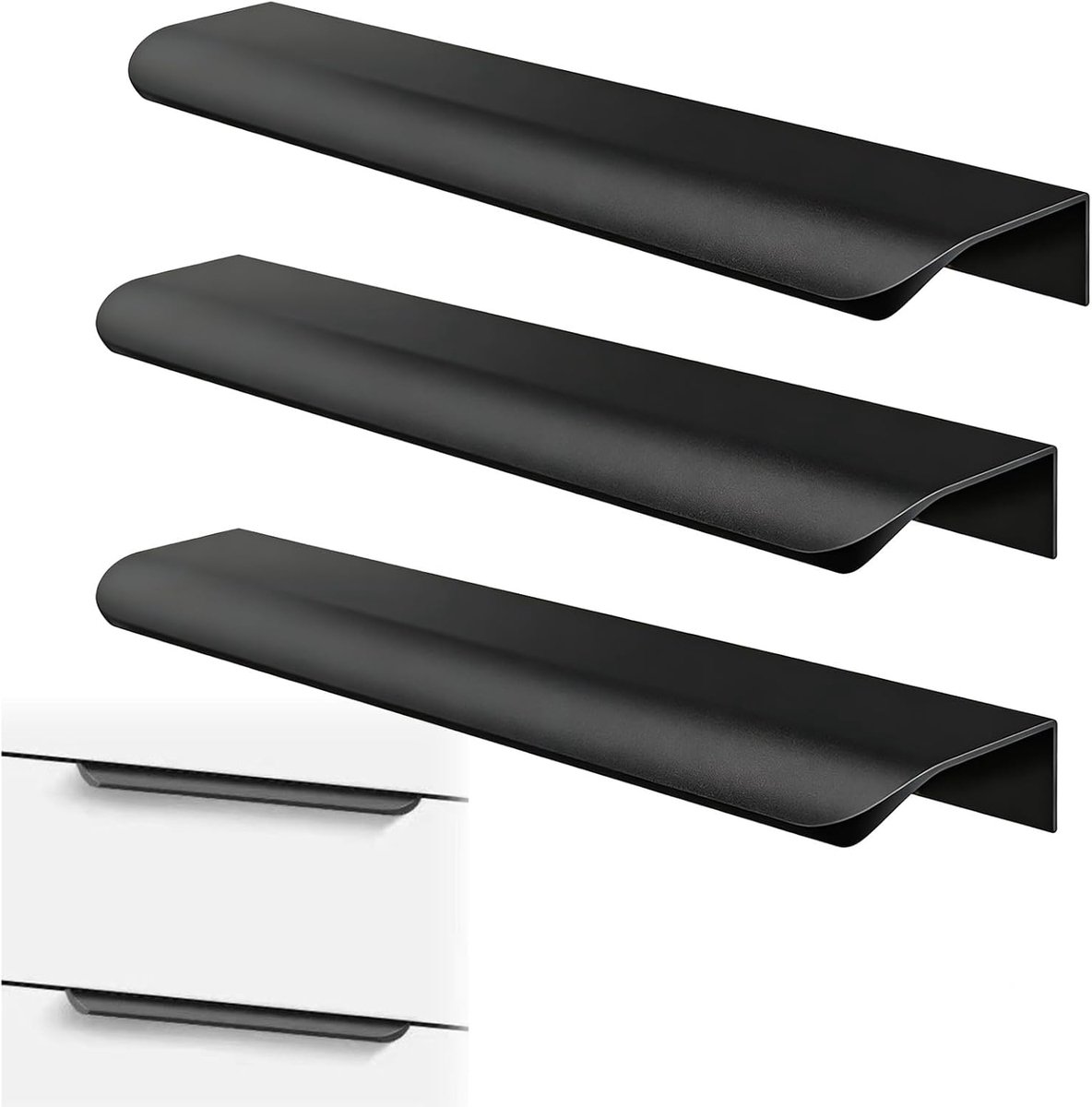 3 Stuks Verborgen Meubelgrepen – Mat Zwarte Gebogen Deurgrepen – Moderne Handgrepen voor Keukenkast, Badkamer & Garderobekast